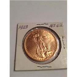 1923 $20 GOLD ST GAUDENS MS-62