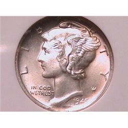 1945 Mercury Dime Ch MS64 PCI, Full Split Bands-Rarity.PCGS Value- $6200-$650