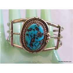 Signed DSM Sterling Silver & Turquoise Cuff