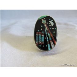 Night Pictorial Inlay Ring Sterling
