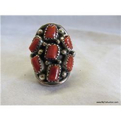 Signed V B Coral Sterling Ring