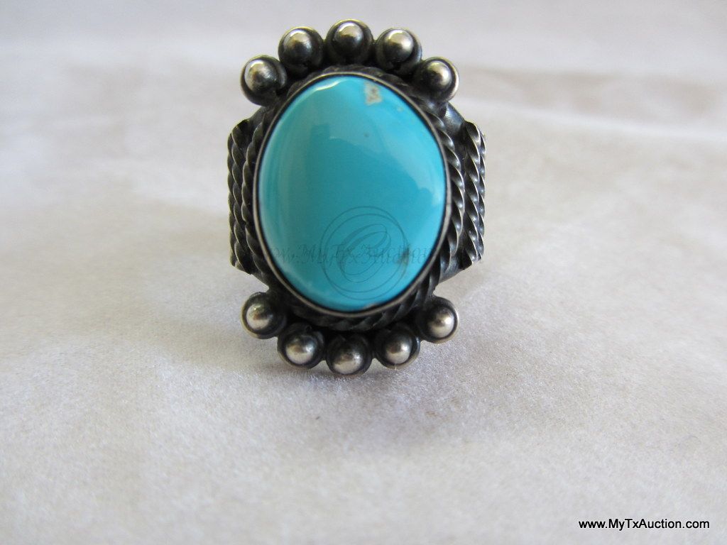 Signed R B Turquoise Sterling Ring
