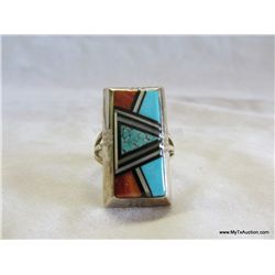 Signed Alvin Yellowhorse Inlay Sterling Ring