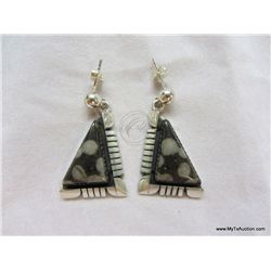 Signed Carl Quintana Snowflake Jasper in  Sterling Earrings