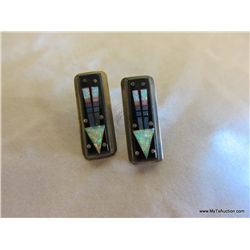 Signed S/S Inlay & Sterling Earrings