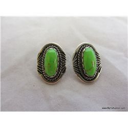 Signed EYD Turquoise & Sterling Oval Earrings