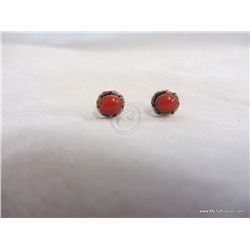 Signed DF Coral & Sterling Oval Earrings