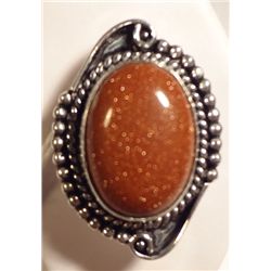 NEW German silver ring with "Goldstone" type stone, size 6 1/2