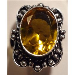 NEW German Silver ring, "Citrine" type stone, size 7