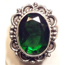 NEW German Silver Ring, Green "Emerald" colored stone., size 7