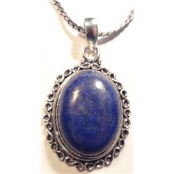 NEW German Silver Pendant with Blue Stone, 20" long