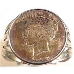 1922 Peace Silver Dollar mounted into Cuff Bracelet