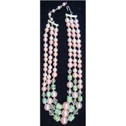Pretty in Pink! Vintage Pink Beads and rhinestone necklace.