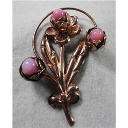 Vintage Copper Brooch with lavender colored  stones, Very very nice! Measures 3"
