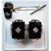 Image 1 : Vintage Gold & Diamond Cufflinks and Tie Clasp