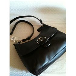 COACH PURSE Soho Leather Flap Duffle, Retail $358, Black with Silver trim