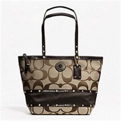COACH  PURSE Studded Sateen Strip Tote in Signature fabric Retails for $298.00