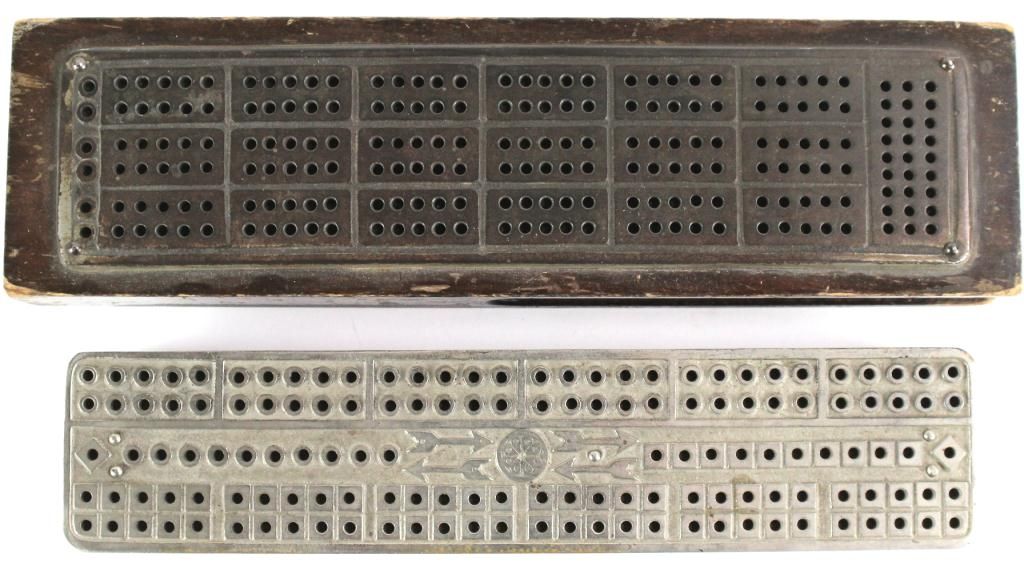 Collection of 2 antique cribbage boards