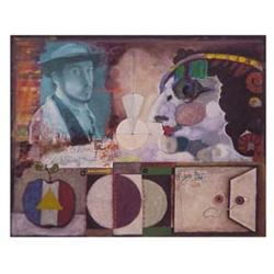 Munoz Acosta (20th Century) VIVA DEGA, 1989, collage & acrylic painting on paper, 15 1/2 x 19", s...