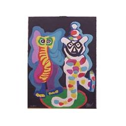 Karel Appel (b. 1921) Dutch ELEPHANT AND CLOWN, color carborumdum grauvre, signed in pencil, from...