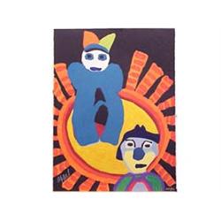 Karel Appel (b. 1921) Dutch CIRCUS PERFORMERS, color carborumdum grauvre, signed in pencil, from...