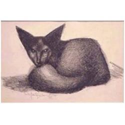 Ernest Hamlin Baker (1889-1975) American CAT, 1932, black crayon on paper, 8 x 12", signed and da...