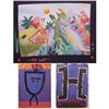 Image 1 : Boehn (20th Century) American DINOSAURS PLAYING BASKETBALL, airbrush acrylic painting on paper, 2...