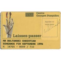 Christian Boltanski (b. 1944) French MUSEUM PASS, an altered Centre George Pompidou Museum card,...
