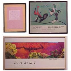 Hans Burkhardt & David Hockney & Ed Ruscha Two signed color posters and a signed postcard, 24 x 3...