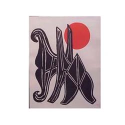 Alexander Calder (1898-1976) American STABILE WITH RED SUN, color lithograph, signed in pencil, f...