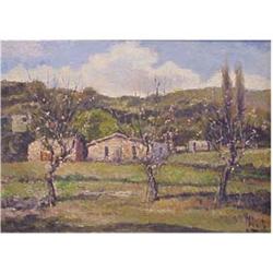 Egidio Cerrito (b. 1918) Argentinian HOUSES IN A LANDSCAPE, oil painting on board, 19 1/2 x 27",...