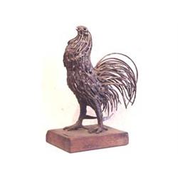 Pedro Cervantes (b.1933) Mexican ROOSTER, 1965, welded steel sculpture mounted to a wood base, 21...