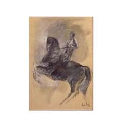 Pedro Cervantes (b.1933) Mexican FIGURE ON HORSEBACK, oil and color pastel on paper, 17 x 12", si...