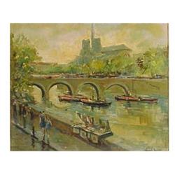 European School (20th Century) NOTRE DAME, oil painting on board, 20 x 24 , signed lower right, f...