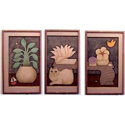 Carol Jablonsky (1939-2001) American TABLE SETTING WITH CAT, triptych color lithograph, signed in...
