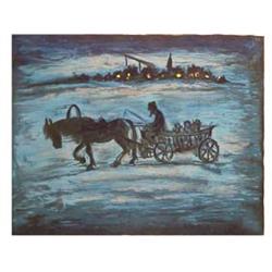 Simon Karczmar (b. 1903) Poland/Isreali THE NIGHT WAGON, color lithograph, signed in pencil, from...