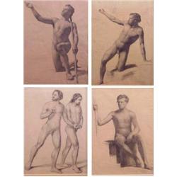 Koller (19 th/20th Century) NUDE MALE STUDIOS, four pencil drawings, 17 x 12" to 24 x 17", each s...