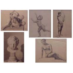 Koller (19th/20th Century) FIGURAL STUDIOES, five pencil drawings, 10 x 7 1/2" to 17 x 20 1/2", a...