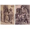 Image 1 : Afranio Metelli (20th Century) SEATED BOY WITH ANIMALS; WALKING COUPLE, 1965, a pair of ink drawi...