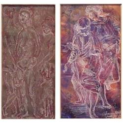 Afranio Metelli (20th Century) TWO FIGURES; THREE WOMAN, 1964, two watercolors, 11 x 6" & 9 x 4",...