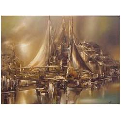 Carmel Monte (20th Century) American MARINA, 1963, oil painting on canvas, 30 x 40", signed and d...