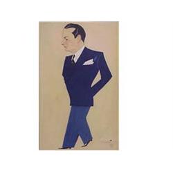 Mugnai (20th Century) French A GENTLEMAN IN A BLUE SUIT, 1933, gouache on paper, 18 x 11", signed...