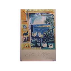 after Pablo Picasso COTE D AZUR, Henri Deschamps color lithograph poster, sheet 39 x 26", linen b...