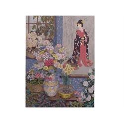 John Powell (20th Century) STILL LIFE WITH ORIENTAL WOMAN, color screenprint, signed in pencil, f...