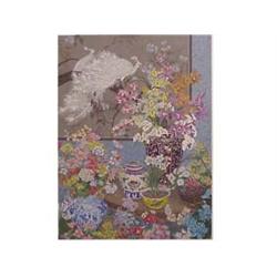 John Powell (20th Century) STILL LIFE WITH WHITE PEACOCK, color screenprint, signed in pencil, ar...