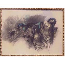 Julian Ritter (1909- ) American NYMPHS, color pastel on paper, 18 x 24", signed lower right, fram...