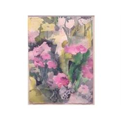 Gladys Russo (20th Century) American A SMALL GARDEN VIEW, watercolor on paper with collage, 15 x...
