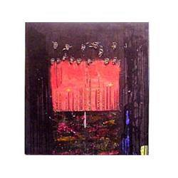 Eric Schobesberger (20th Century) German NEW YORK, oil painting on canvas with applique, 47 x 43"...