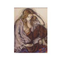 Sheldon Schoenberg (20th Century) American GIRL WITH OPEN BLOUSE, 1969, color pastel on paper, 40...