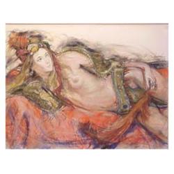 Sheldon Schoenberg (20th Century) American RECLINING TOPLESS DANCER, 1971, color pastel on paper,...